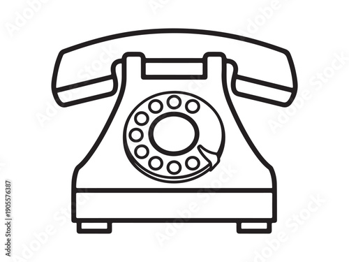 Vintage rotary dial telephone outline illustration for classic communication design