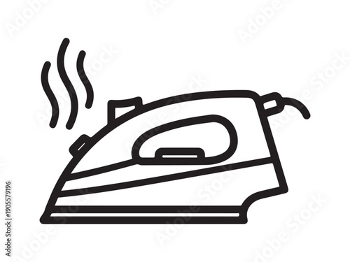 Steaming electric iron vector icon isolated on white background, black linear drawing of modern clothes iron