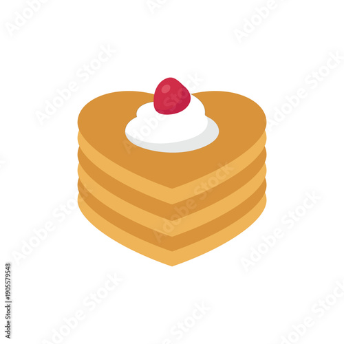 Photos Heart-shaped pancakes with cream and strawberries
