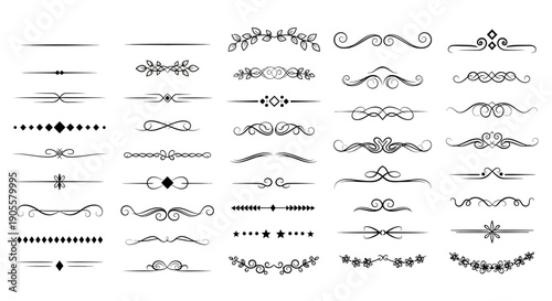 Elegant Set of Decorative Vector Dividers, Ornate Borders, and Vintage Calligraphic Flourishes for Graphic Design and Typographic Accents