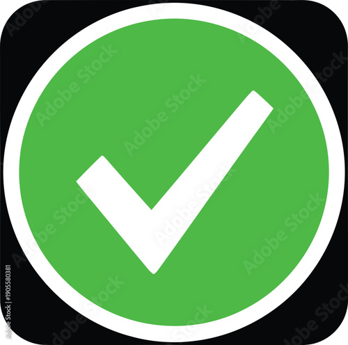Approved tick symbol, correct answer validation button vector
