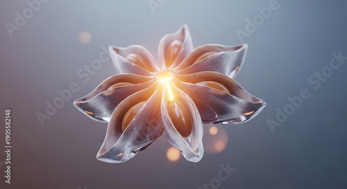 Abstract Glass Flower with Glowing Center and Bokeh Effect.