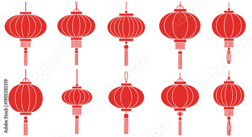 A collection of traditional Chinese red lanterns hanging, representing cultural celebrations and festive occasions with their vibrant and classic design elements