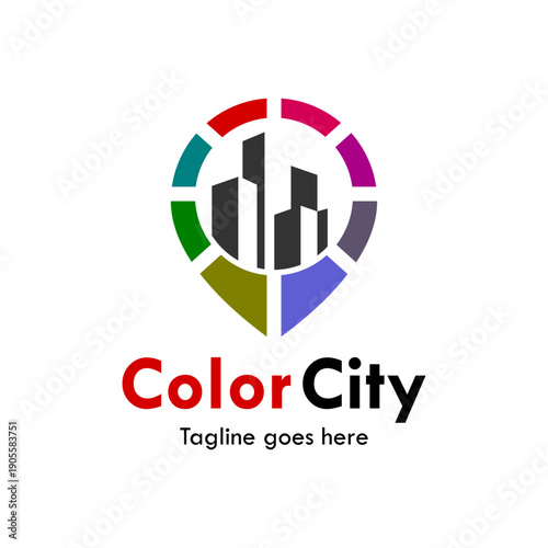 Free Download Vibrant urban development logo showcasing a city skyline inside a colorful circular pin or target shape, representing diversity and colorful urban life. - GFXLoad