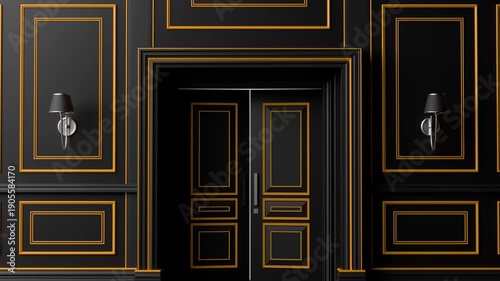 Dark Luxury Interior Door Opening Revealing Bright White Light Rays Transition Cinematic 3D Animation