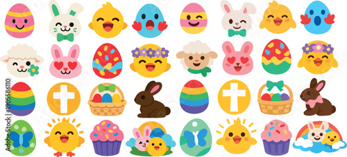 Wallpaper Mural Easter Emoji Sticker Collection with Bunnies, Eggs, and Chicks Torontodigital.ca