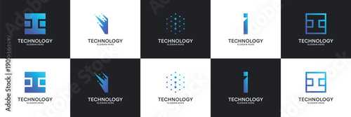 Set of modern initial letter I tech logo. Abstract  icon for technology, internet, digital.