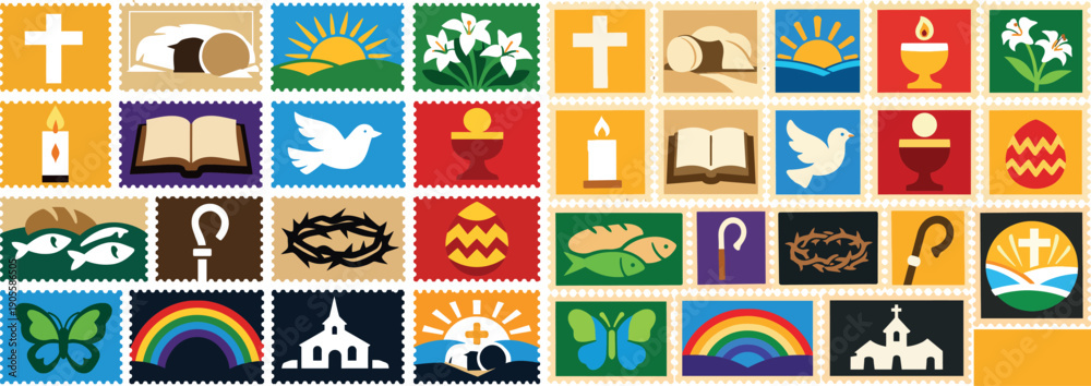 Naklejka premium Christian Easter Stamps with Religious Symbols and Icons