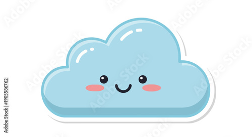 Cute Kawaii Cloud Character with Smiling Face and Pink Cheeks
