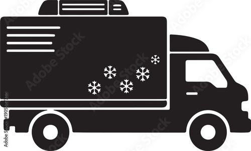Black silhouette of a refrigerated truck isolated on transparent background