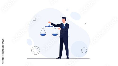Lawyer Holding Scales of Justice in Minimalist Business Office