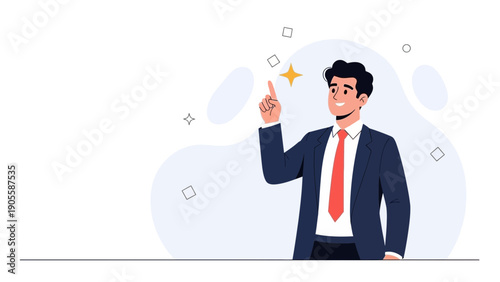 Businessman pointing up with a bright idea and a star symbol