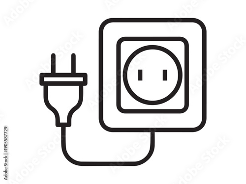 Electrical plug and socket with wire, power connection symbol
