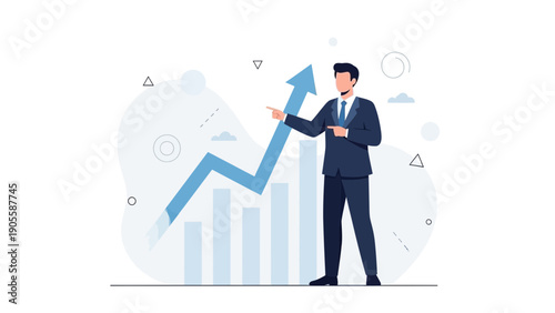 Businessman pointing at upward trend graph, financial growth concept