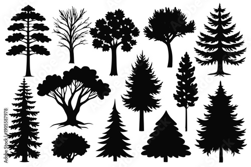 Wallpaper Mural set of tree silhouette line art vector illustration with a white background Torontodigital.ca