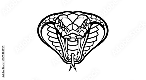 Stylized Cobra Snake Head Outline, Danger Symbol, Black and White