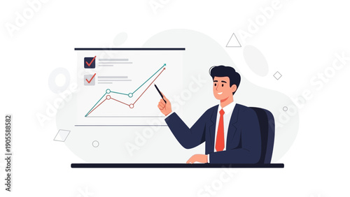 Businessman Presenting Growth Chart Data on Whiteboard