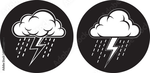 Storm cloud with rain and lightning bolt, weather icon, symbol for thunder and heavy rain.