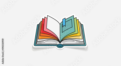 Open Book with Colorful Pages and Bookmark, Illustration