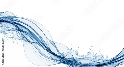 Abstract Blue Water Wave Flowing Splashing Liquid