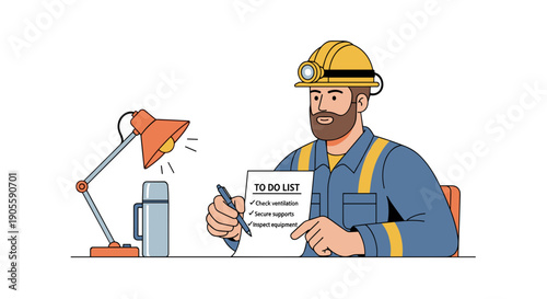 Construction Worker Signing Document at Desk.