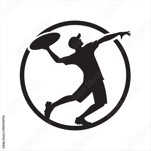 Disc golf throw vector silhouette outline logo design concept illustration 