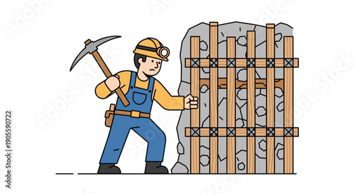 Construction Worker with Pickaxe and Shoring.