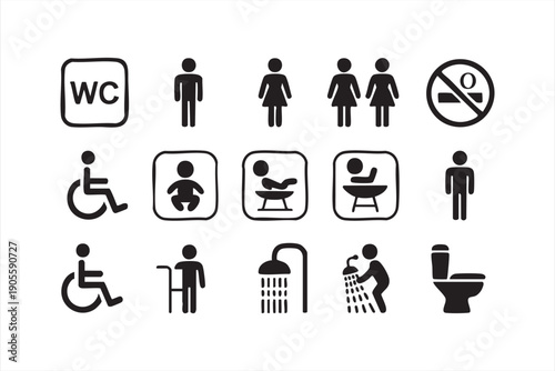 Public Washroom and Hygiene Outline Icons for Building Design