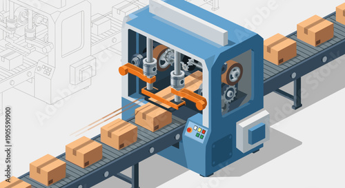 Industrial Packaging Machine on Conveyor Belt.