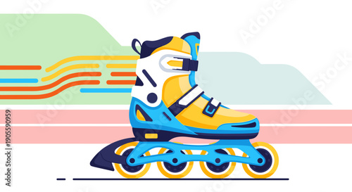 Inline Skate Illustration with Bright Colors.