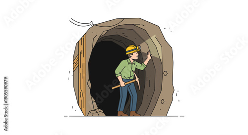 Man in hard hat standing in cave entrance.