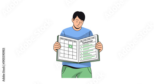 Man Reading a Calendar or Planner.