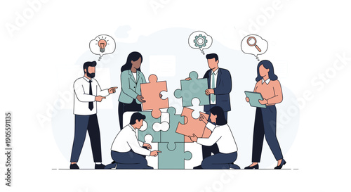 Team Working Together on Puzzle Project.