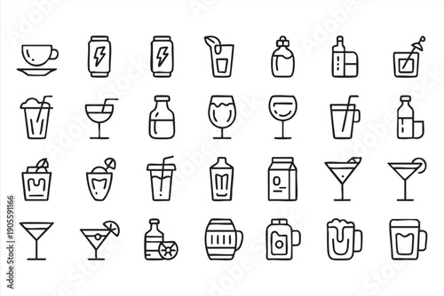 Cafe Beverage Outline Icons for Drink Lists and Signage