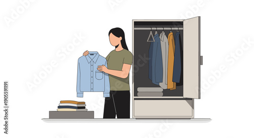 Woman Shopping for Clothes in Wardrobe.