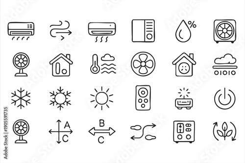 HVAC and Climate Control Line Icons for Smart Home Dashboards