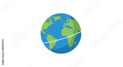 Digital Globe Icon with White Equator Line, World Map, Earth, Global Network