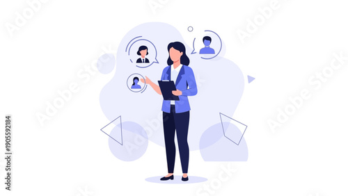 Businesswoman with Clipboard Managing Team, Recruitment, HR Concept