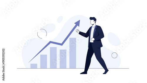 Businessman Ascending on Growth Chart, Financial Success and Career Advancement