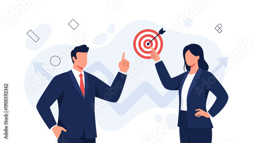 Business people aiming for success with target and arrow illustration
