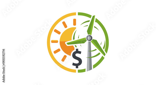 Renewable Energy Concept: Sun, Wind Turbine, and Dollar Sign Icon