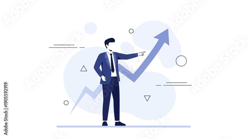 Businessman pointing at upward trend graph, business growth concept
