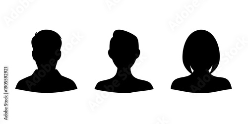 Set of Three Diverse People Profile User Avatar Silhouettes