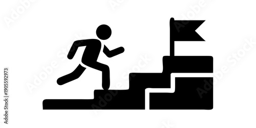 Motivational Leader Climbing Stairs to Goal Flag Silhouette
