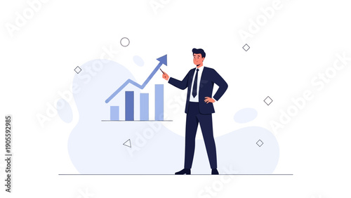 Businessman pointing arrow up on growing chart, business success and strategy