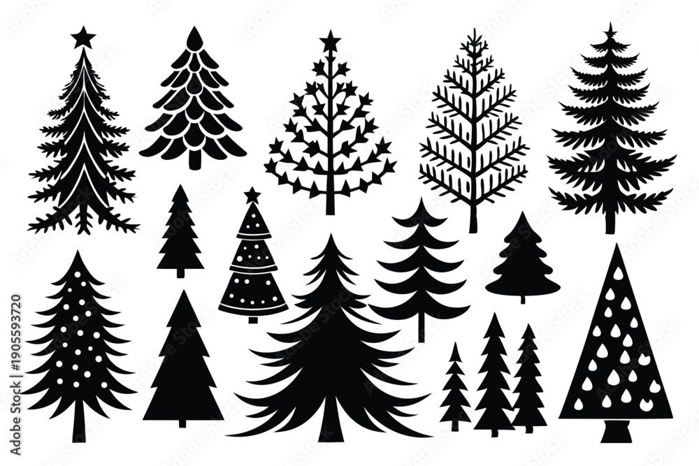 Obraz premium set of pine tree silhouette line art vector illustration with a white background