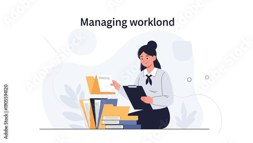 Woman Managing Workload with Files and Clipboard, Businesswoman Organizing Tasks