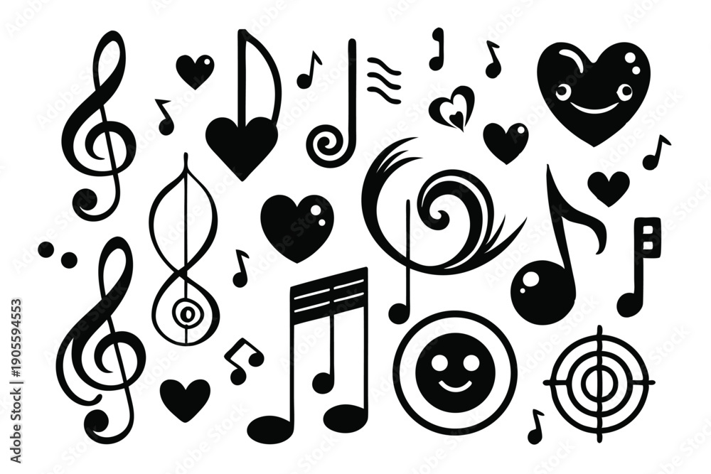 Fototapeta premium set of musical notes and symbols silhouette line art vector illustration with a white background