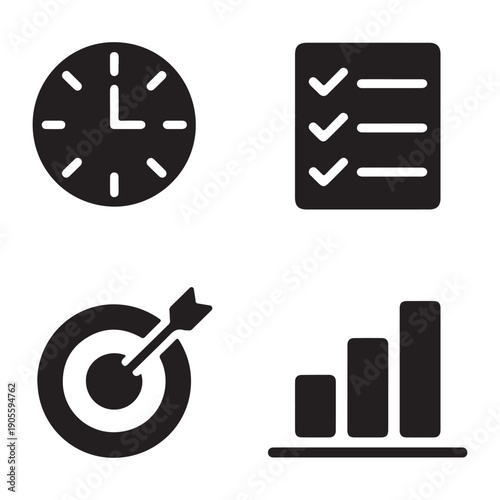 Work discipline structured workflow productivity silhouette vector illustration concept