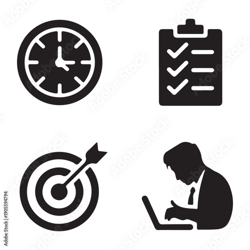Work discipline business productivity control silhouette vector illustration concept